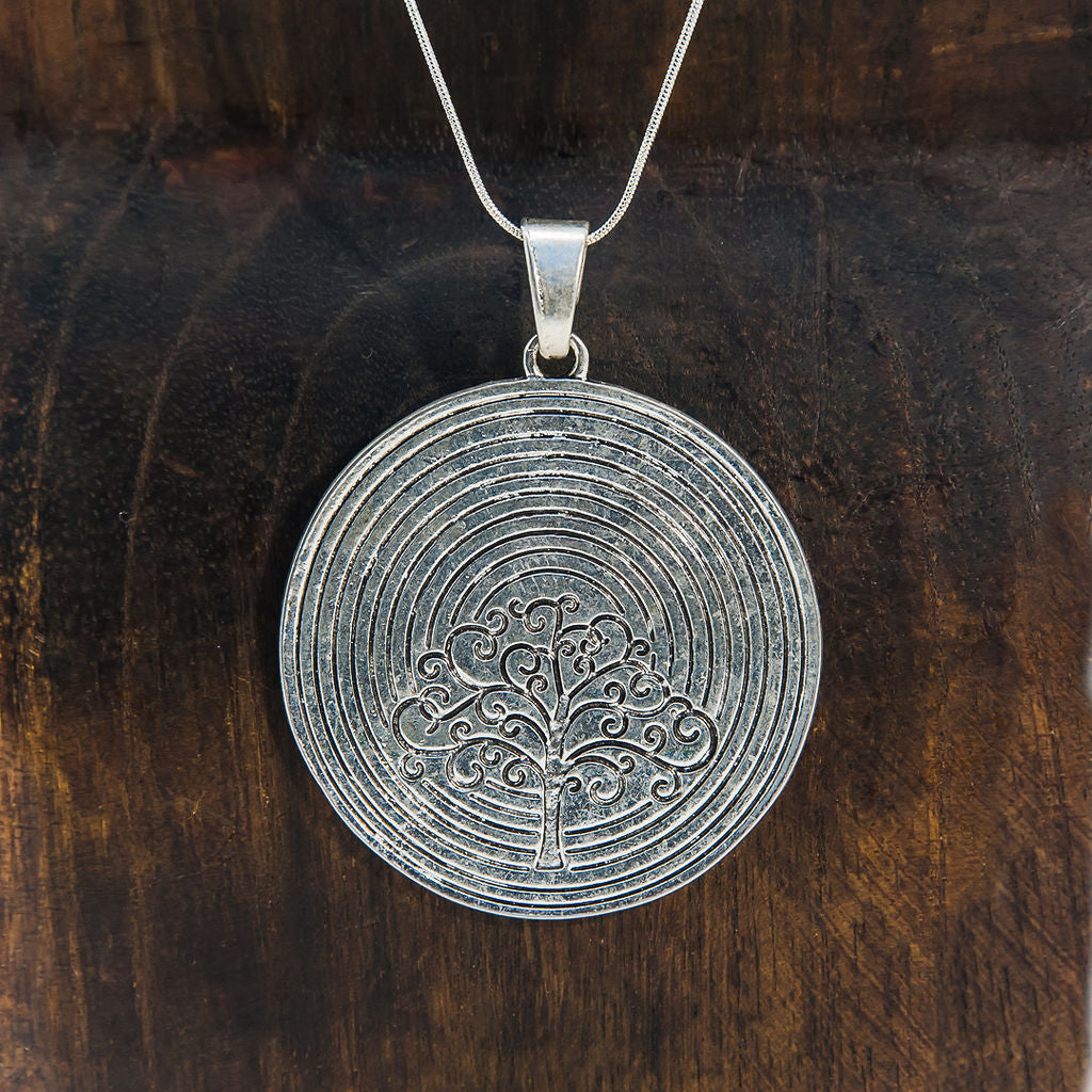 Large Metal Tree of Life Round Necklace
