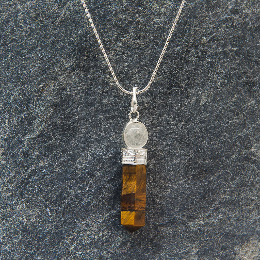 Tiger Eye Necklace with Clear Quartz