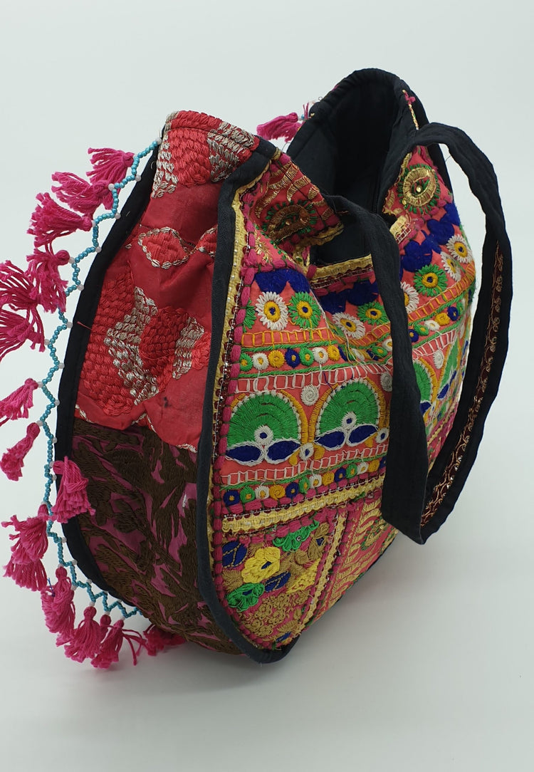 Artisan Large Recycled Embroidery Pink Hippy Patchwork Handbag