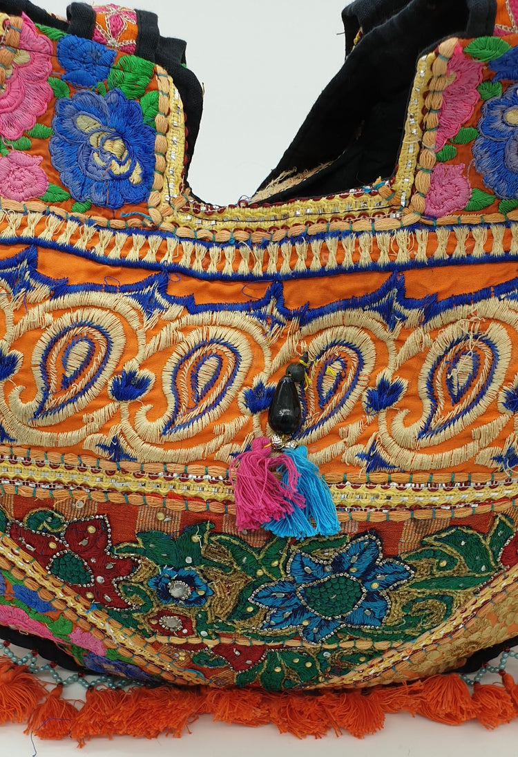 Artisan Large Recycled Orange Hippy Patchwork Handbag