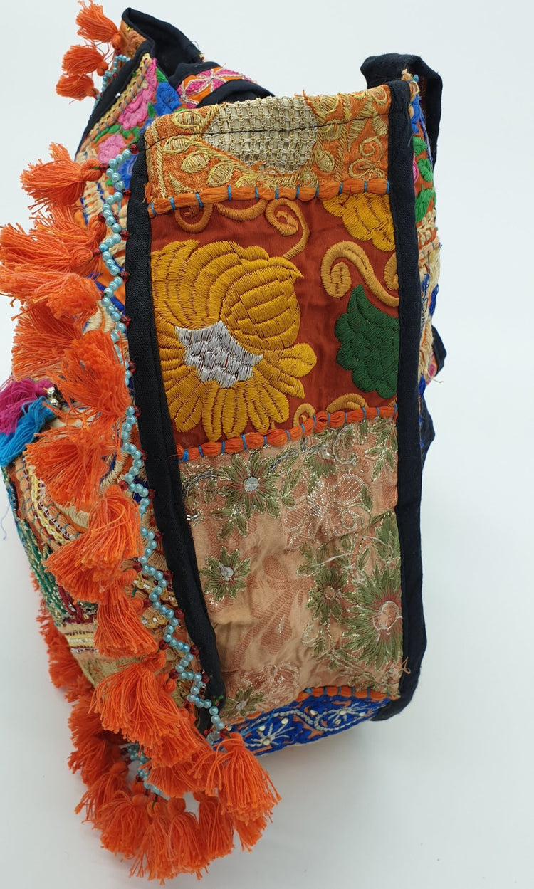 Artisan Large Recycled Orange Hippy Patchwork Handbag