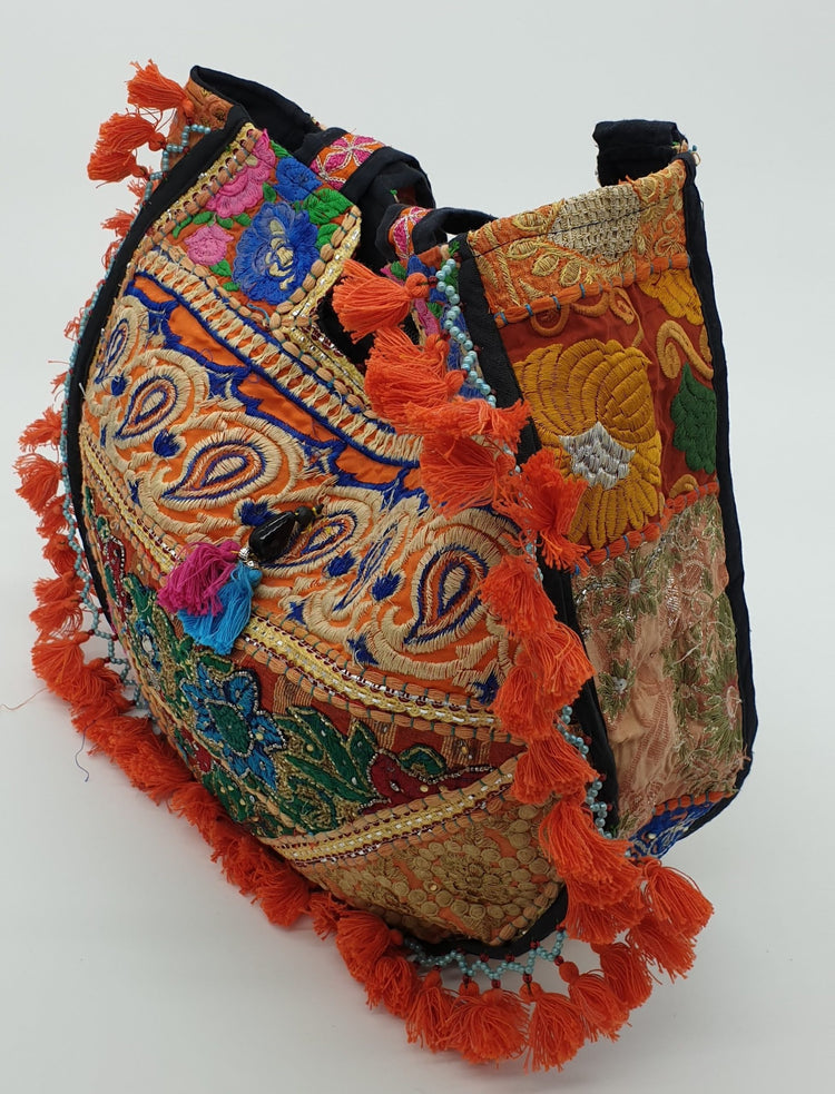 Artisan Large Recycled Orange Hippy Patchwork Handbag