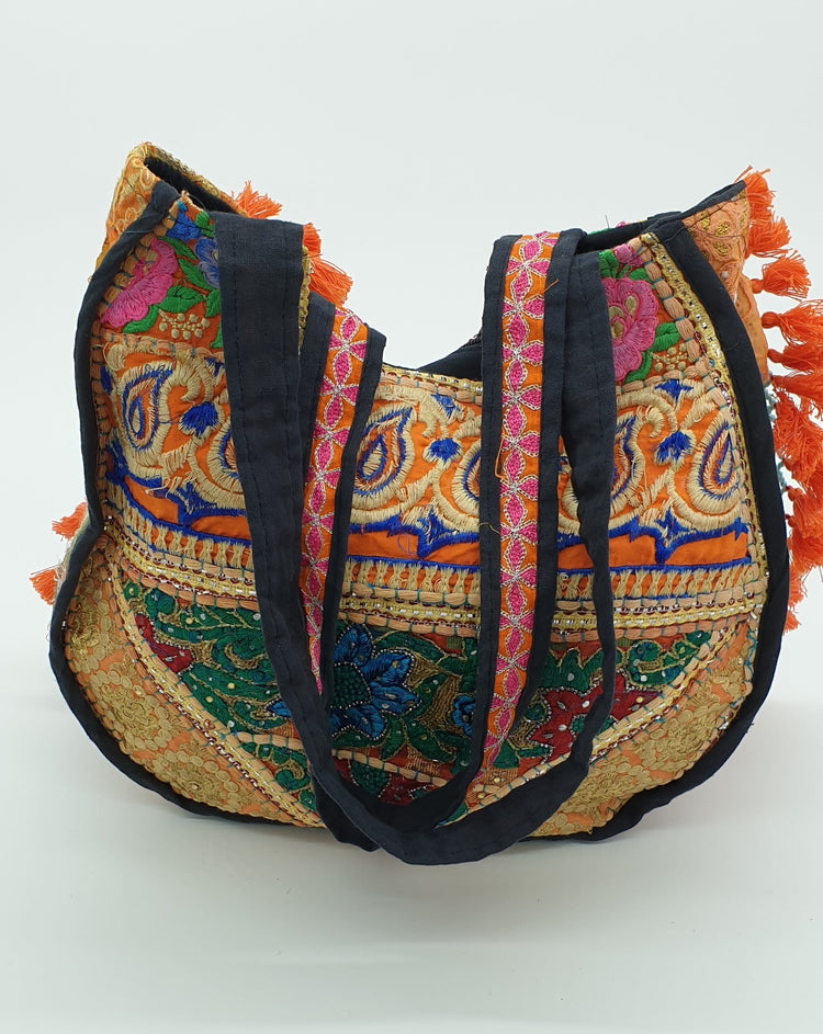 Artisan Large Recycled Orange Hippy Patchwork Handbag