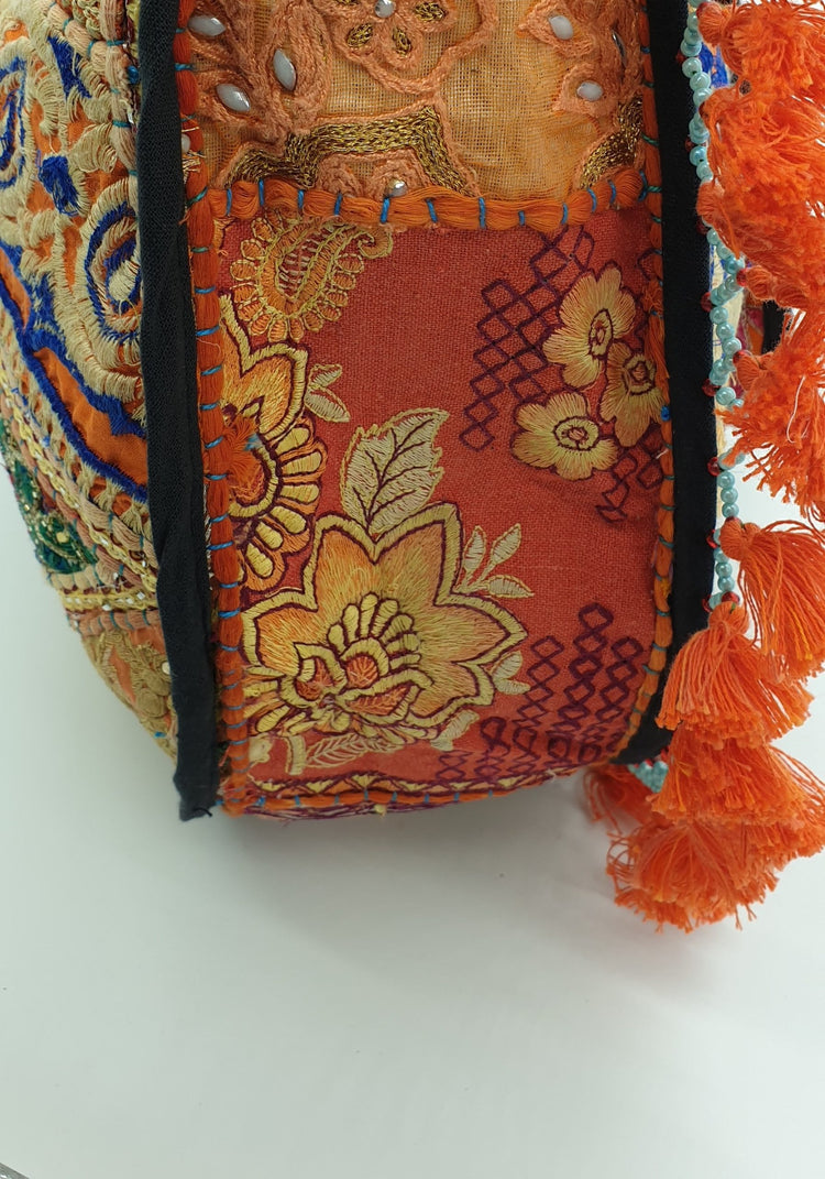 Artisan Large Recycled Orange Hippy Patchwork Handbag