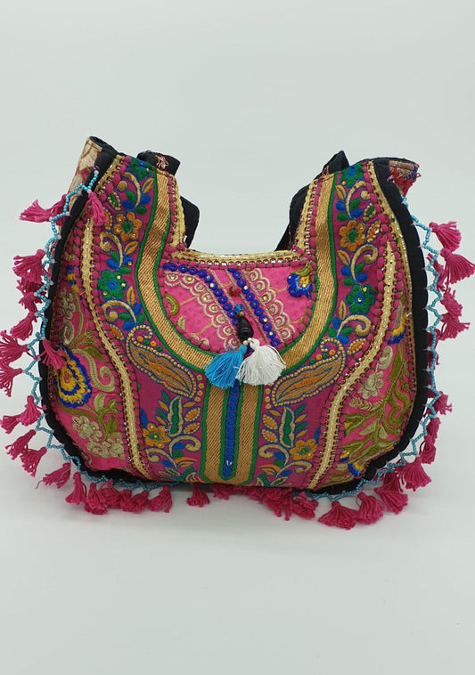 Artisan Large Recycled Pink and Purple Hippy Patchwork Handbag