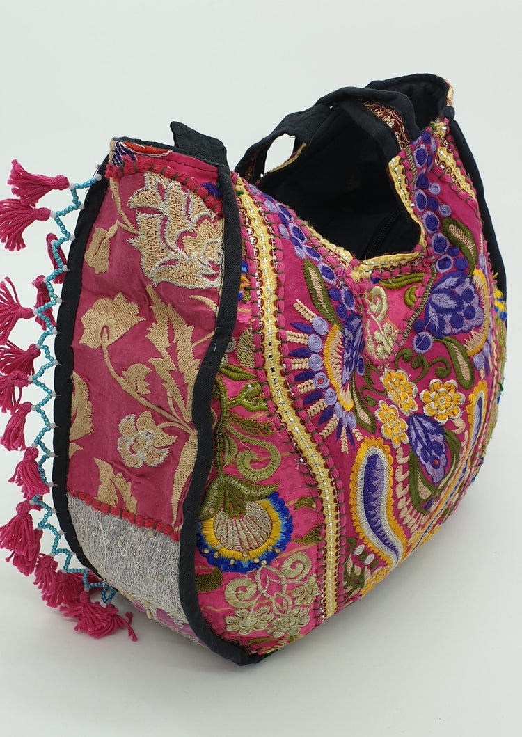 Artisan Large Recycled Pink and Purple Hippy Patchwork Handbag