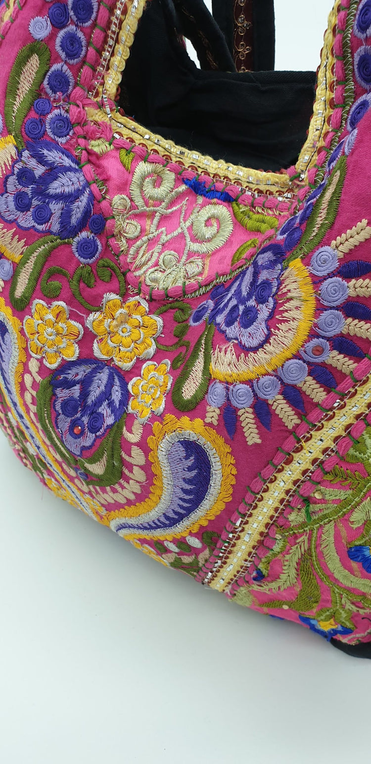Artisan Large Recycled Pink and Purple Hippy Patchwork Handbag