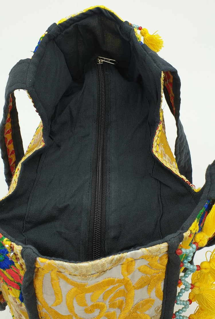 Artisan Large Recycled Yellow Hippy Patchwork Handbag