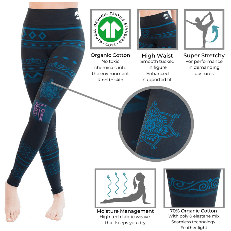 Balance Seamless Organic Yoga Leggings Full Length - Blue/Black