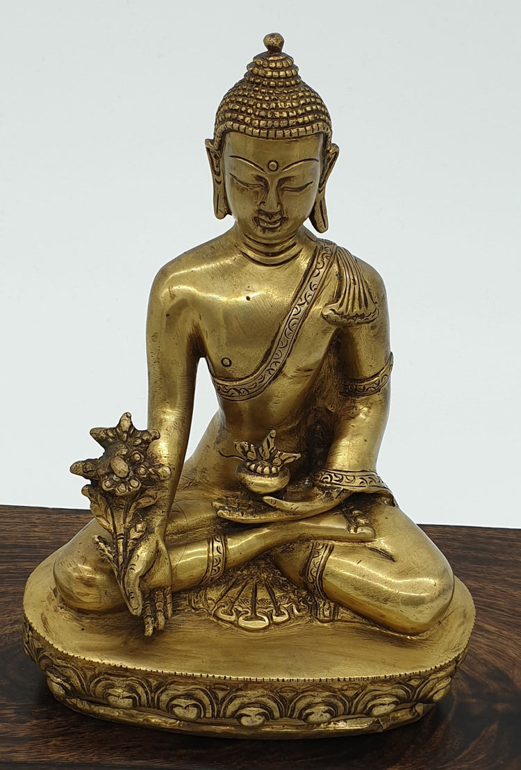 Cast Bronze Medicine Buddha Statue With Covered Base