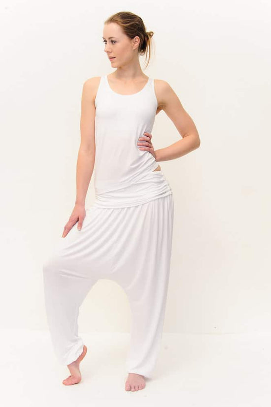 Comfort Flow Loose White Yoga Pants - Harem Style