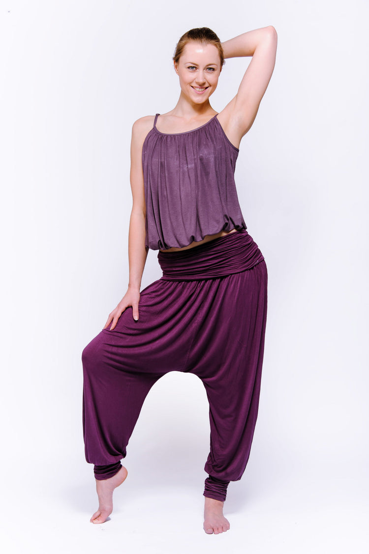 Comfort Flow Loose Yoga Pants - Plum, Harem, Viscose