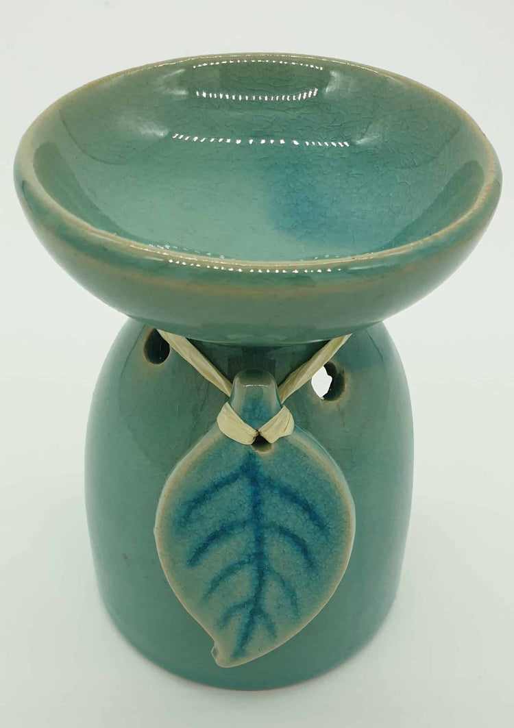 Eden Ceramic Oil Burner - Turquoise/Mint Green, Leaf Design