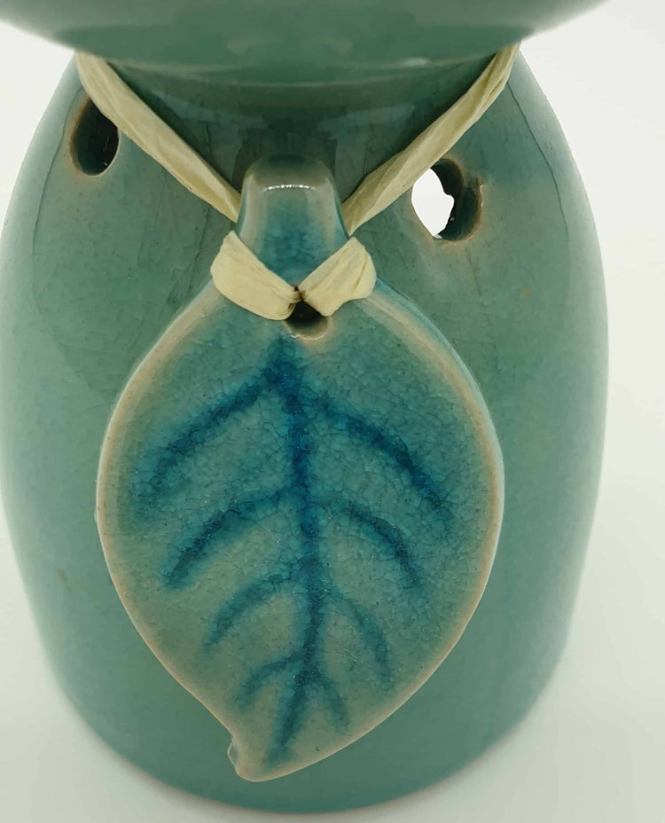 Eden Ceramic Oil Burner - Turquoise/Mint Green, Leaf Design