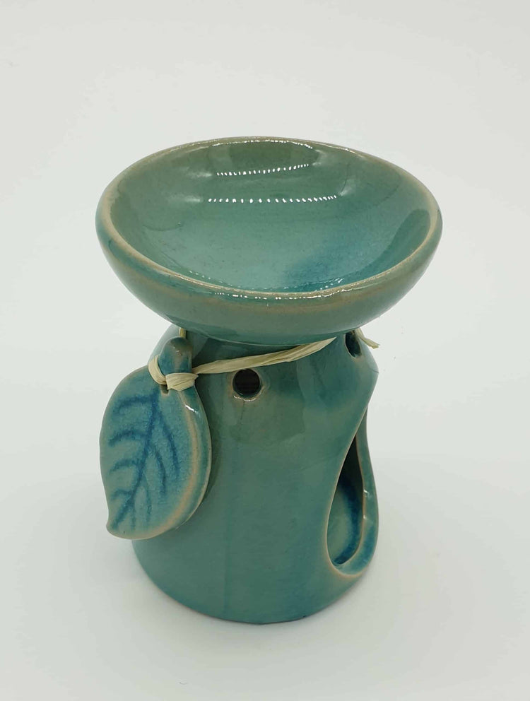Eden Ceramic Oil Burner - Turquoise/Mint Green, Leaf Design