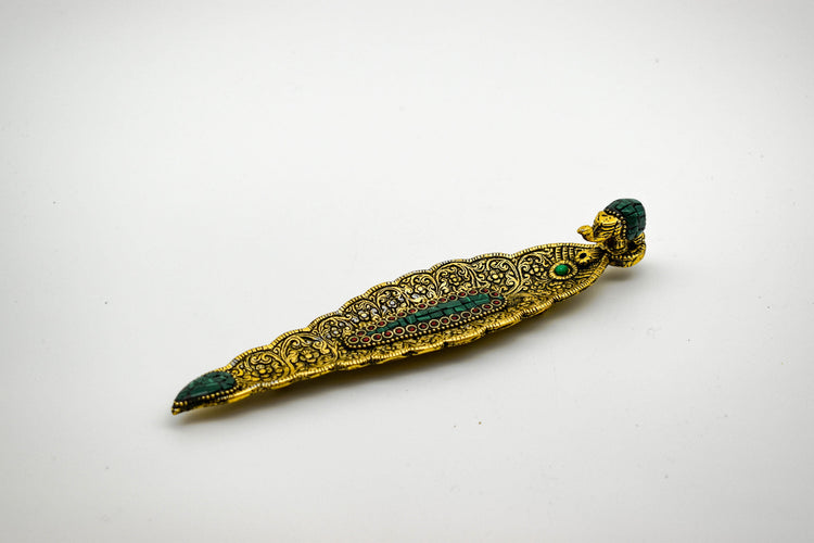 Gold Elephant Incense Holder With Mosaic Detail