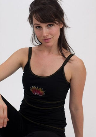 Lotus Hand Painted Yoga Top Camisole - Black