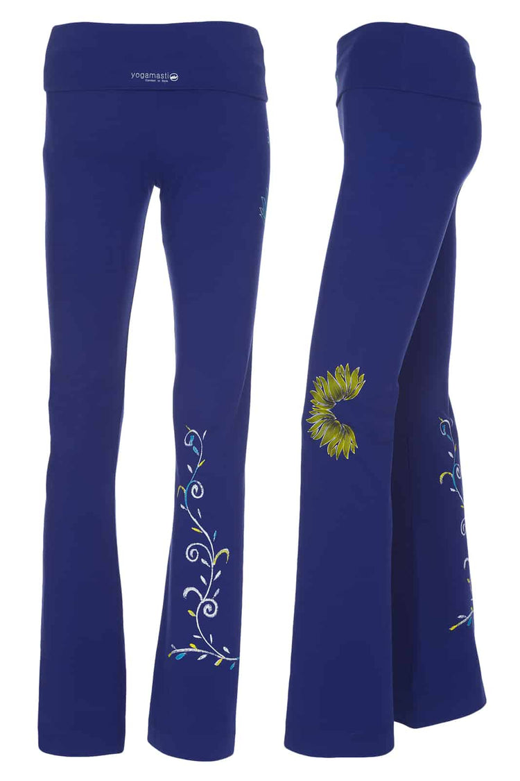 Lotus Yoga Pants - Hand Painted, Blue