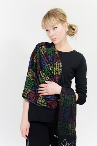 Gayatri Mantra Meditation Scarf – Black, 100% Cotton