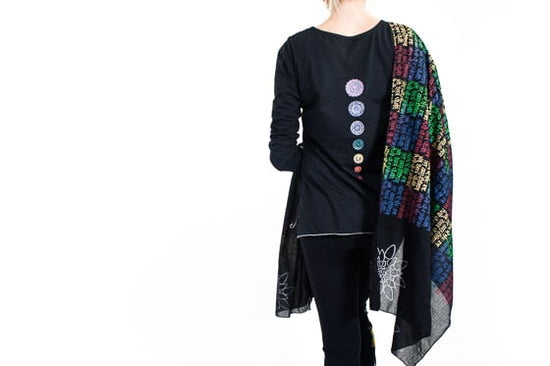Gayatri Mantra Meditation Scarf – Black, 100% Cotton