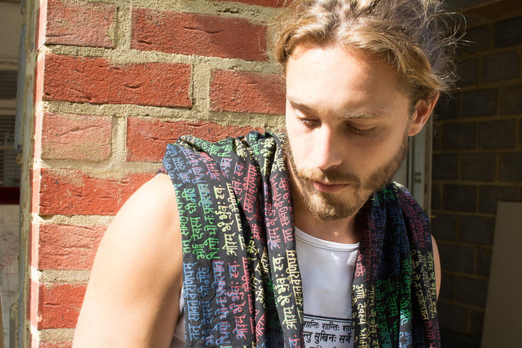 Gayatri Mantra Meditation Scarf – Black, 100% Cotton