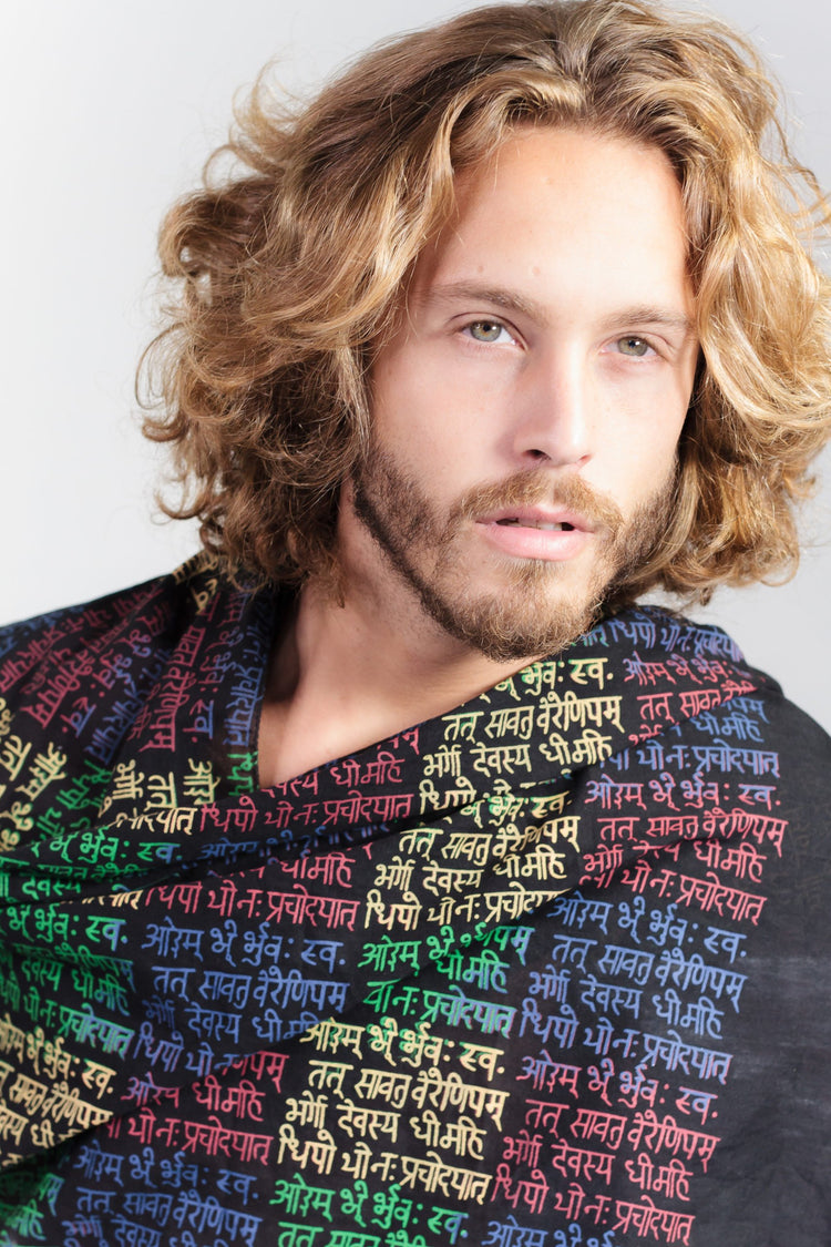 Gayatri Mantra Meditation Scarf – Black, 100% Cotton