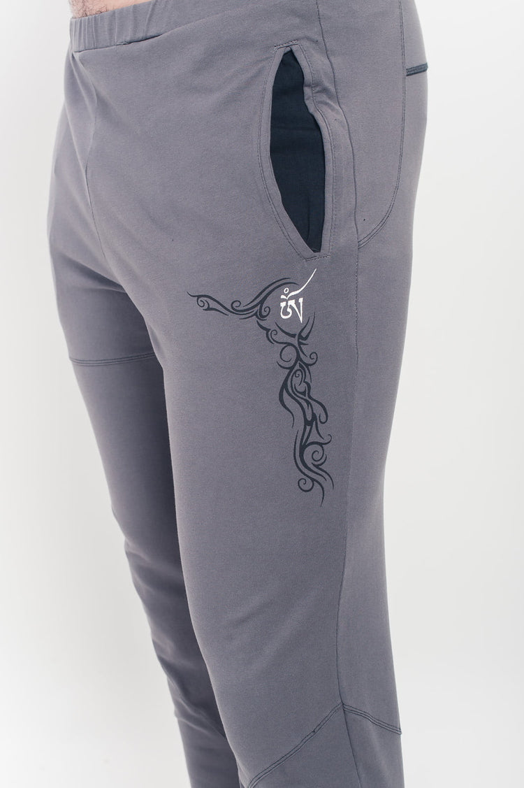Men's Sacred Tattoo Slim Fit Mens Yoga Pants, Grey, White