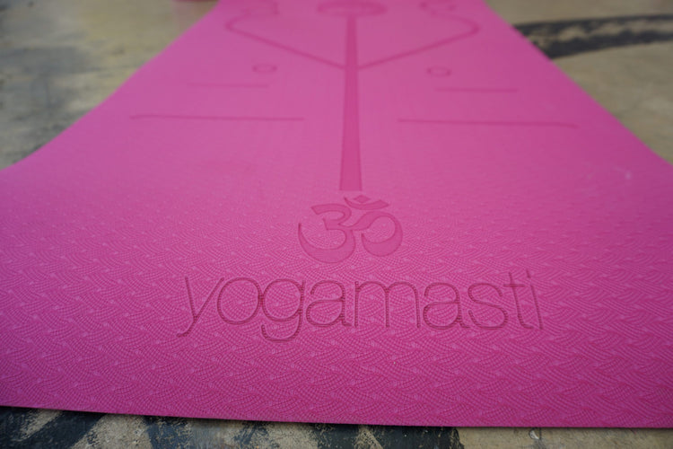 Non Slip Yoga Mat With Alignment, 6mm Thick, Eco TPE, Pink