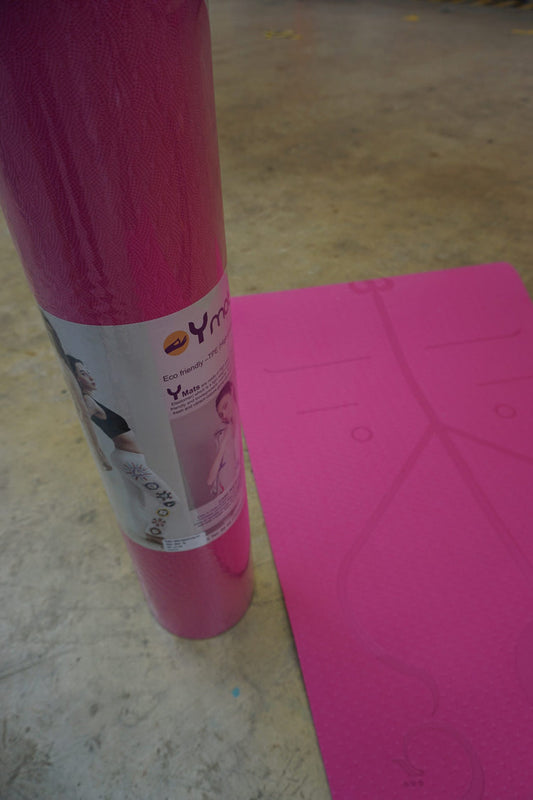 Non Slip Yoga Mat With Alignment, 6mm Thick, Eco TPE, Pink