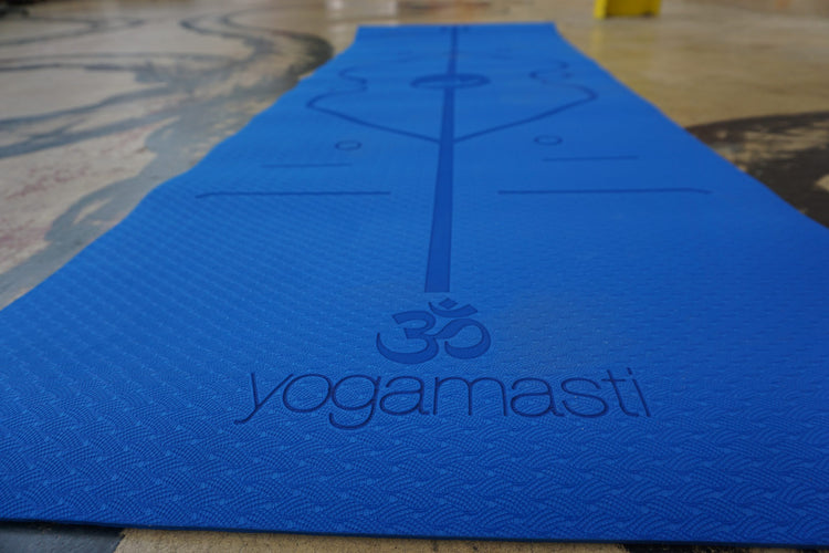 Non Slip Yoga Mat With Alignment, 6mm Thick, Eco TPE, Royal Blue