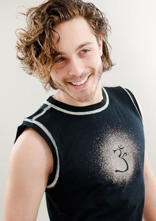 Om Print Men's Yoga Vest Top - Black, Beige