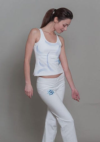 Om Shanti Yoga Pants For Women - White/Blue
