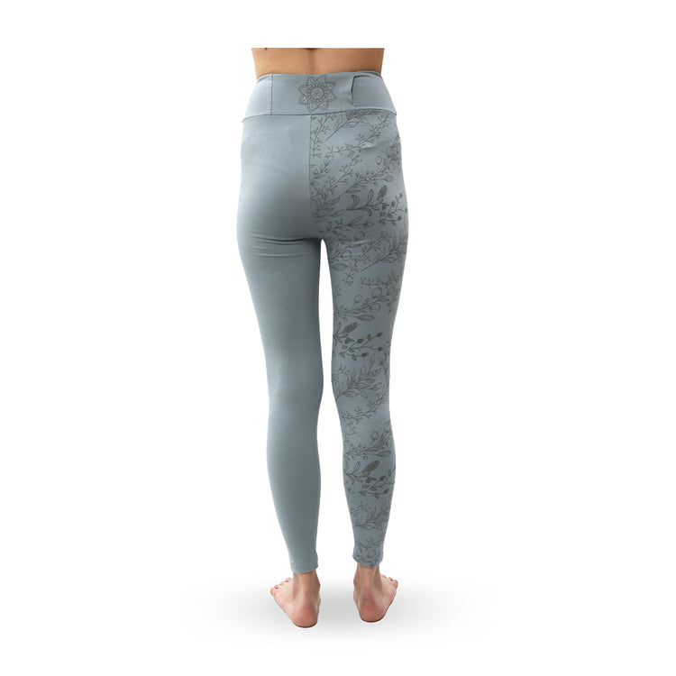 Serenity Organic Floral Yoga Leggings With Phone Pocket, Blue, 7/8th Length