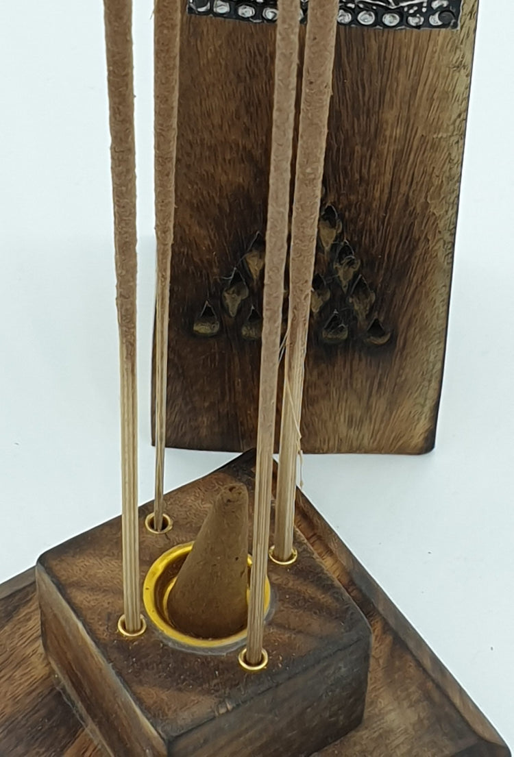 Tower Box Incense Holder With Elephant Inlay - Mango Wood