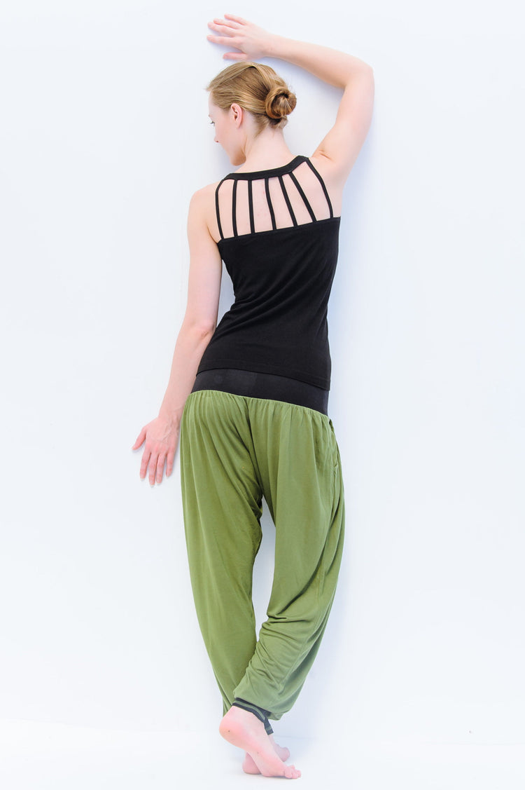 Vinayasa Baggy Yoga Pants - Harem Pants Style, Olive/Black