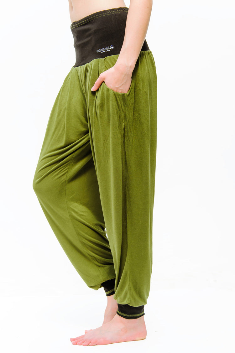 Vinayasa Baggy Yoga Pants - Harem Pants Style, Olive/Black
