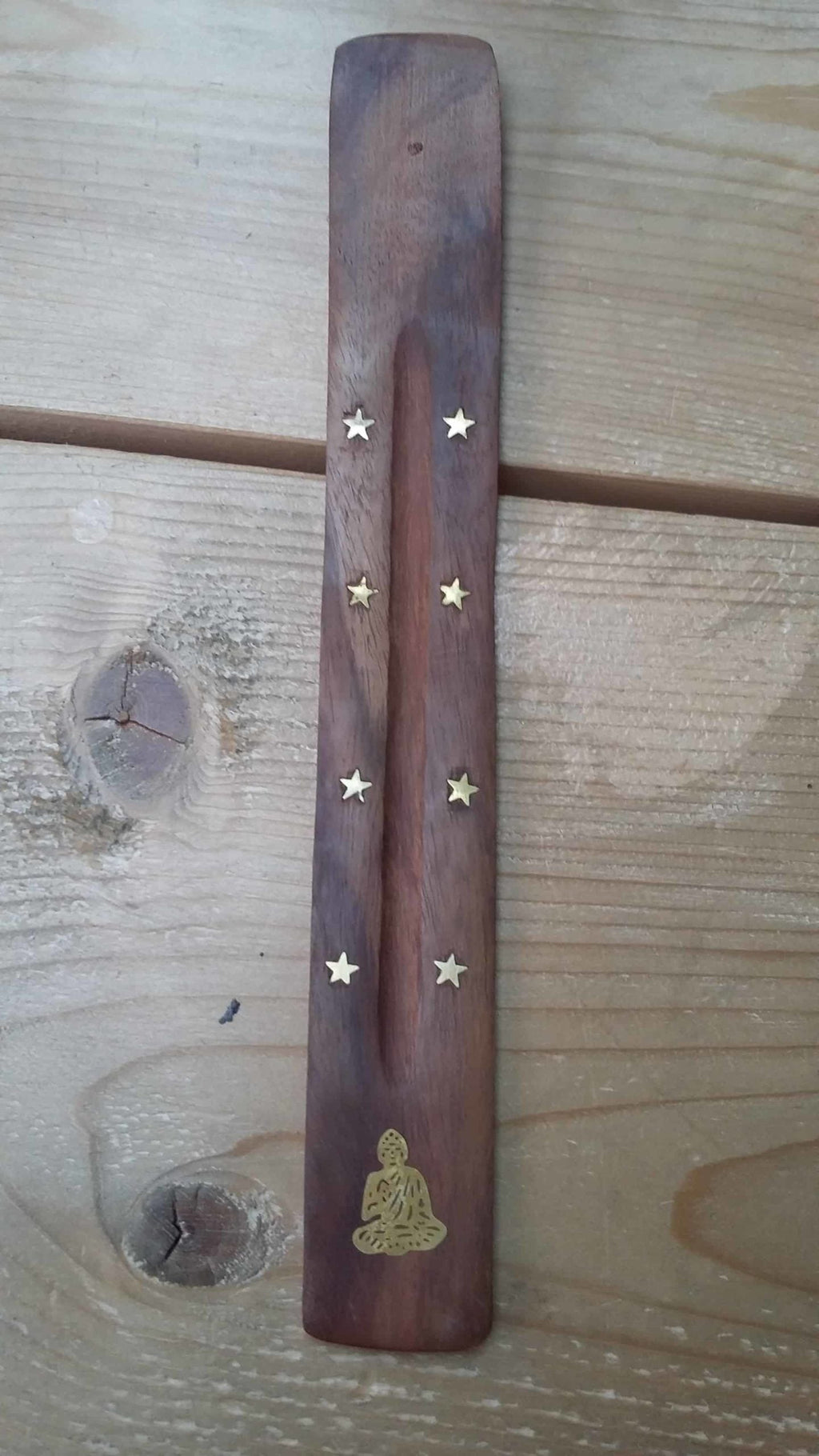 Wooden Incense Holder - Metal Inlay Buddha