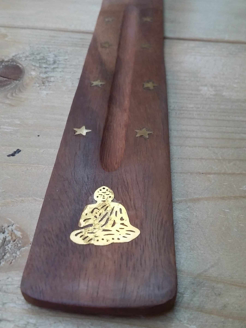 Wooden Incense Holder - Metal Inlay Buddha