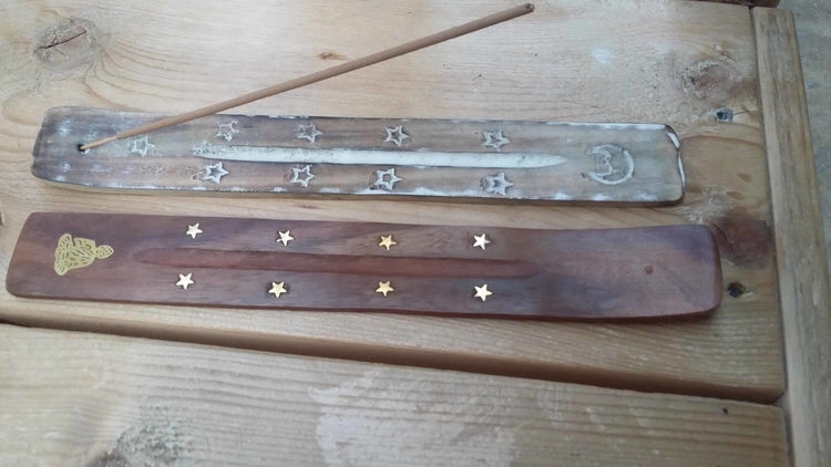 Wooden Incense Holder - Moon, White Wash