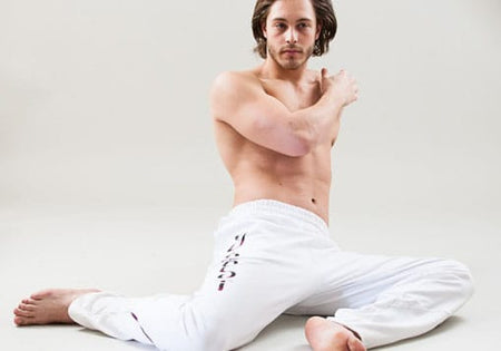 'Yogi' White Yoga Pants For Men - Wide Leg, Adjustable Waist