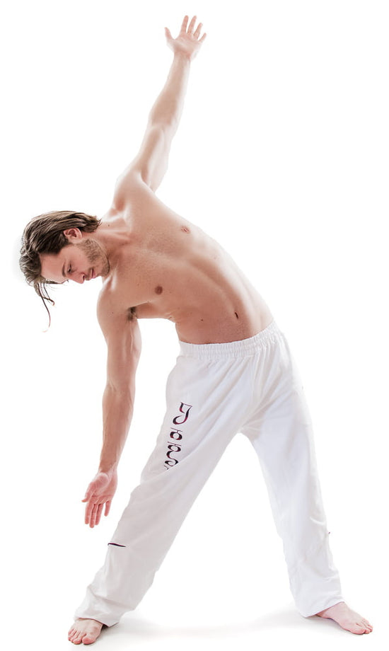 'Yogi' White Yoga Pants For Men - Wide Leg, Adjustable Waist