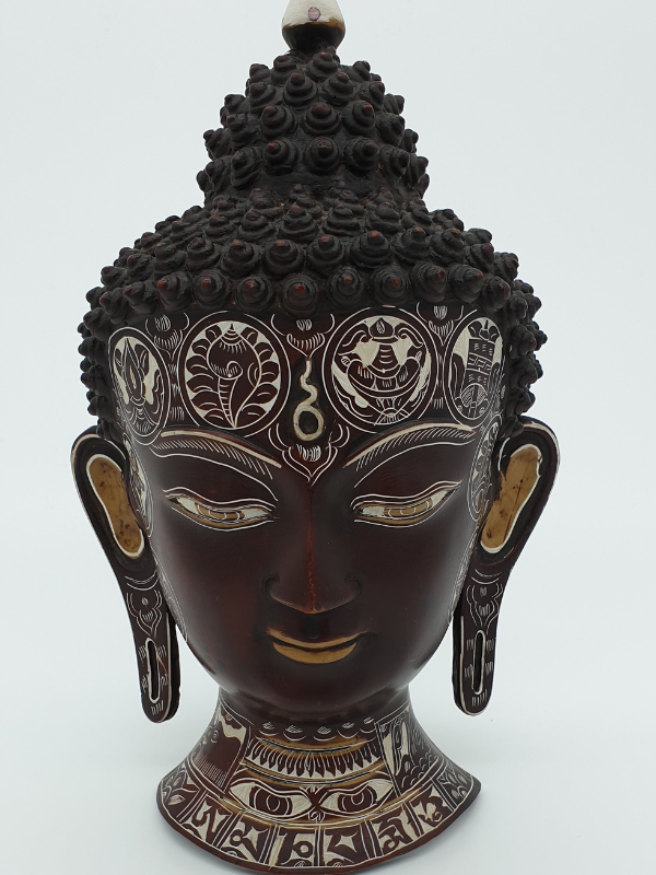 Carved Buddha Head Mask Wall Hanging - Ceramic, Hand Engraved