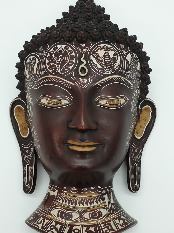 Carved Buddha Head Mask Wall Hanging - Ceramic, Hand Engraved