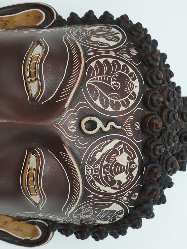 Carved Buddha Head Mask Wall Hanging - Ceramic, Hand Engraved
