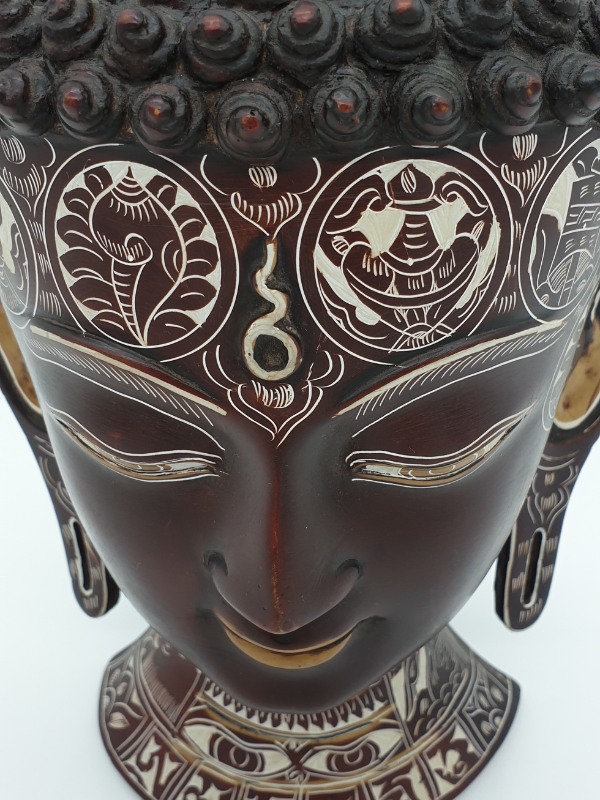 Carved Buddha Head Mask Wall Hanging - Ceramic, Hand Engraved