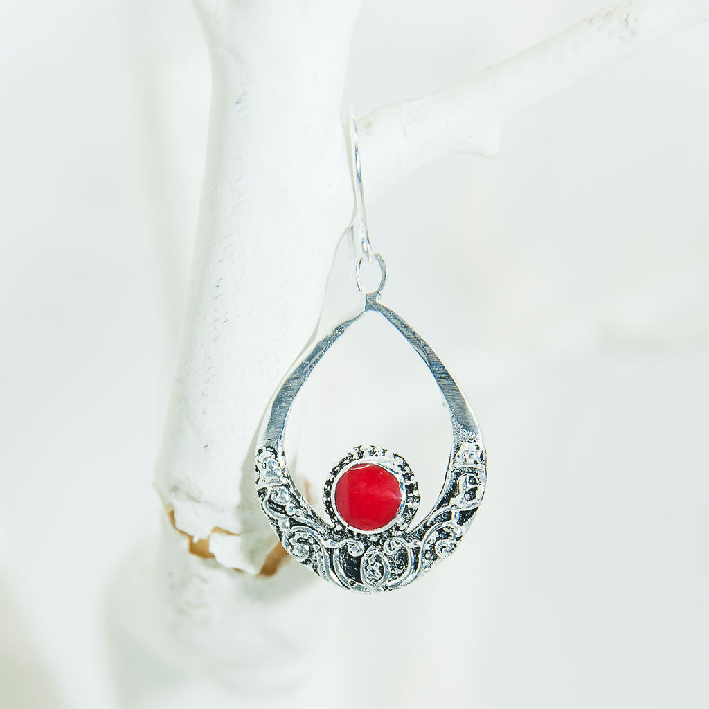 92.5% Bali Silver with Red Stone Earrings