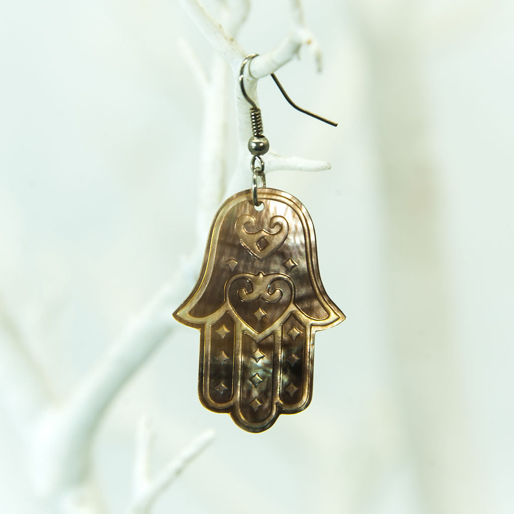 Abalone Shell Hamsa Hand of Fatima Earrings