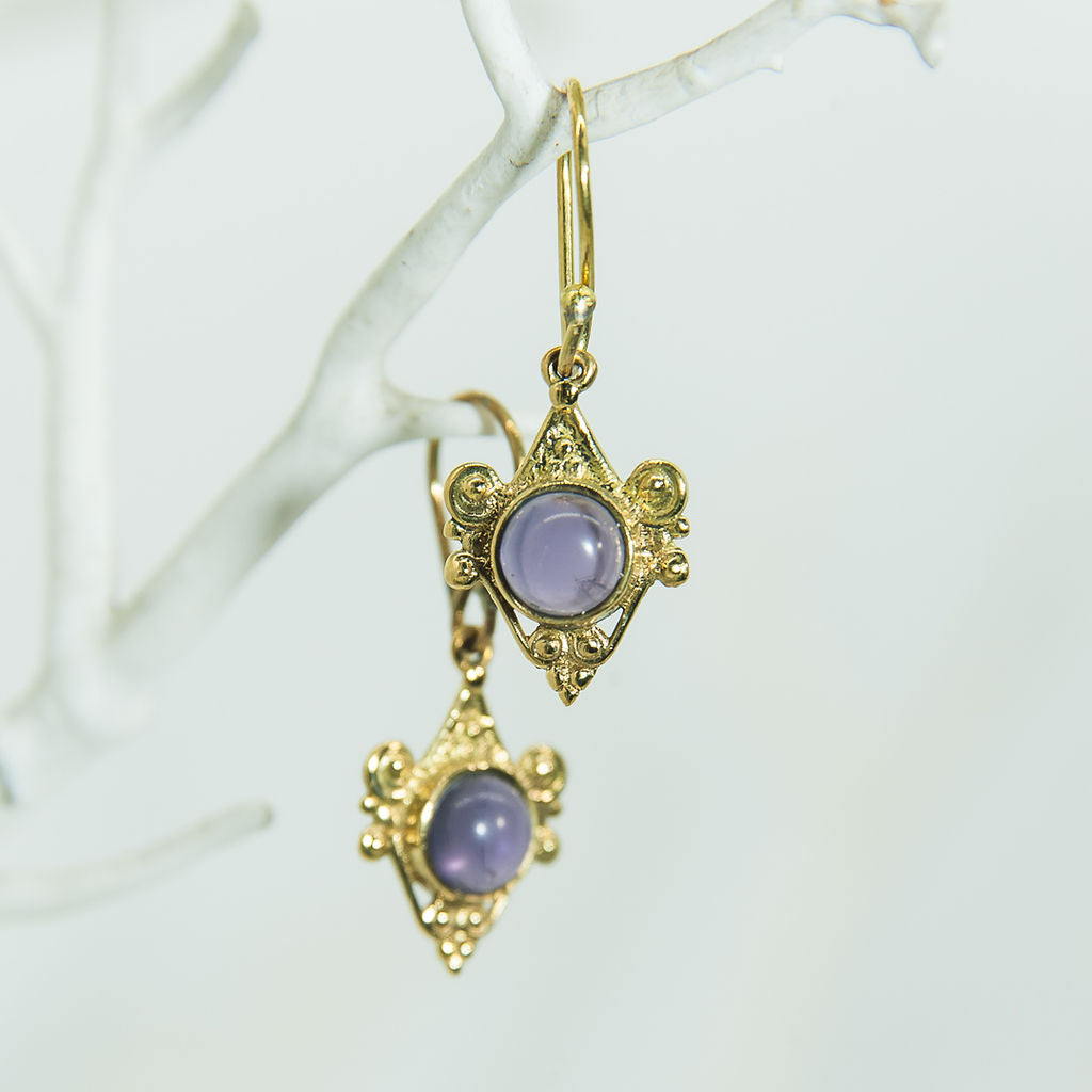 Amethyst in Brass Earrings