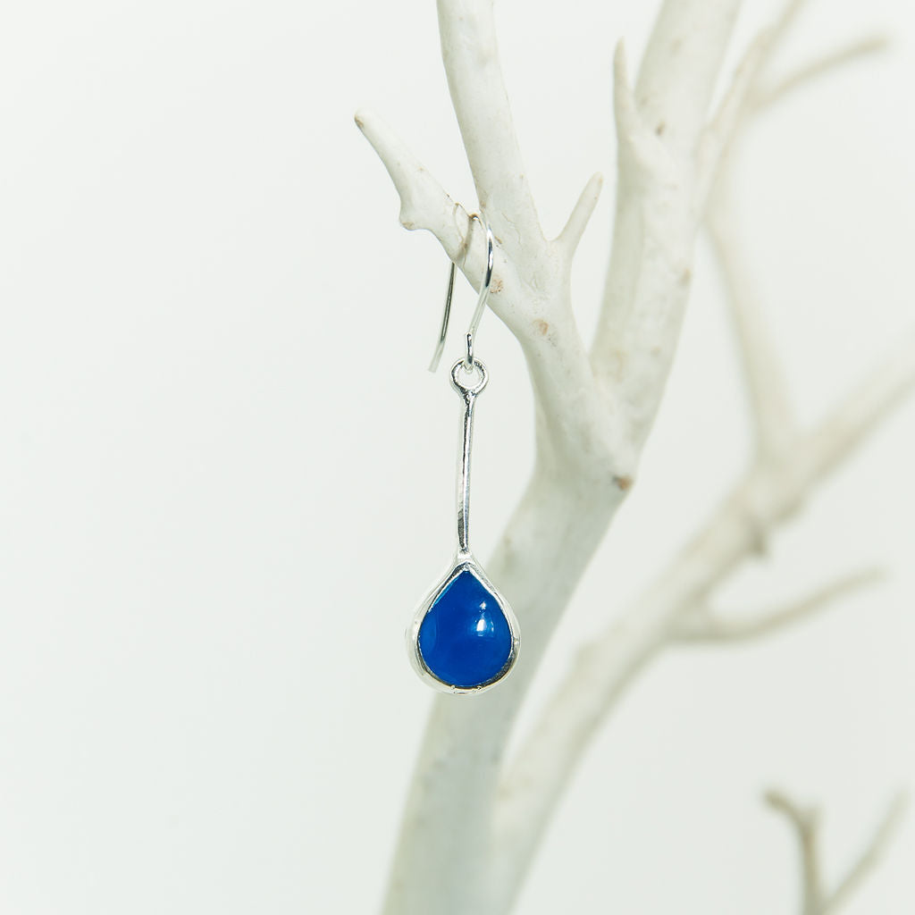 Bali Silver Tear Drop Blue Stone Earrings