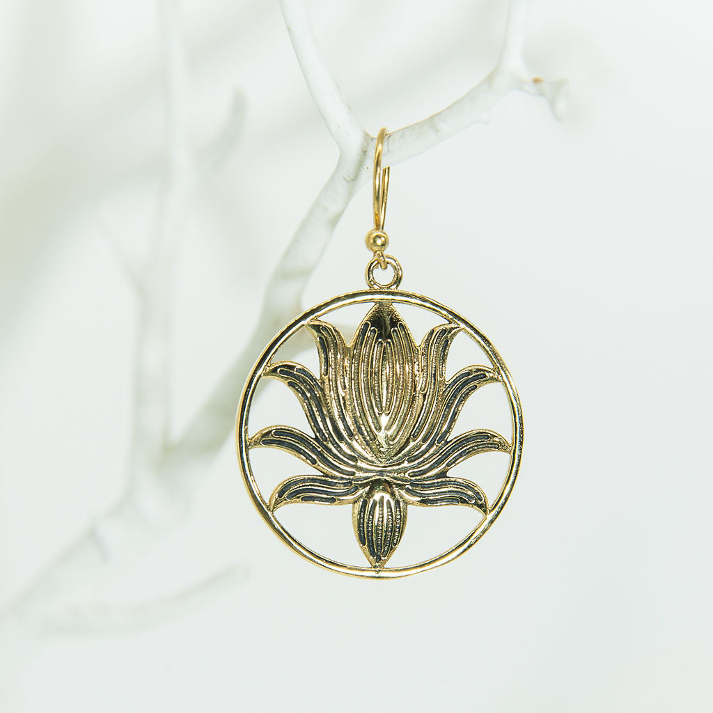 Brass Golden Sun Lotus Earrings